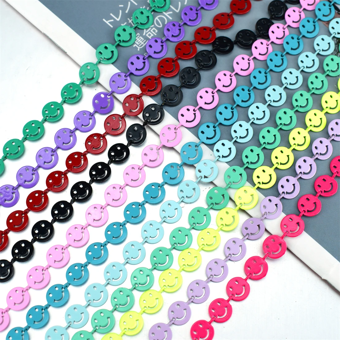 

10 Meters Rainbow Paint Semi-finished Smiley Face 8MM Chain Happy Enamel DIY Bracelet Necklace Accessories