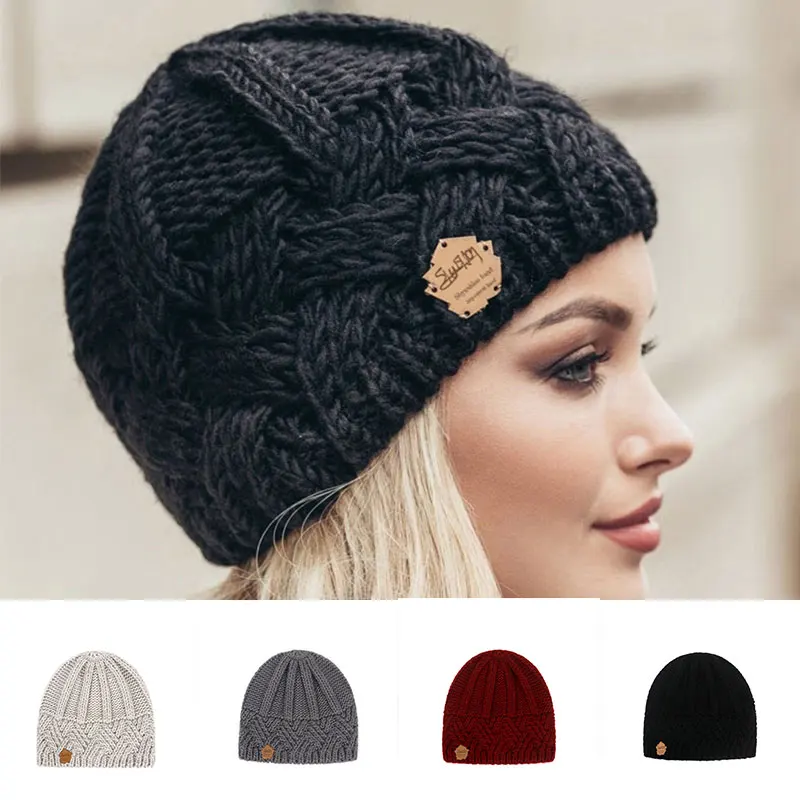 

Mohair Head Cover cap warm winter Wool Cap women Round Knitted Hat solid color Bonnet Hat casual Folds Resuable Knitted Hat hot