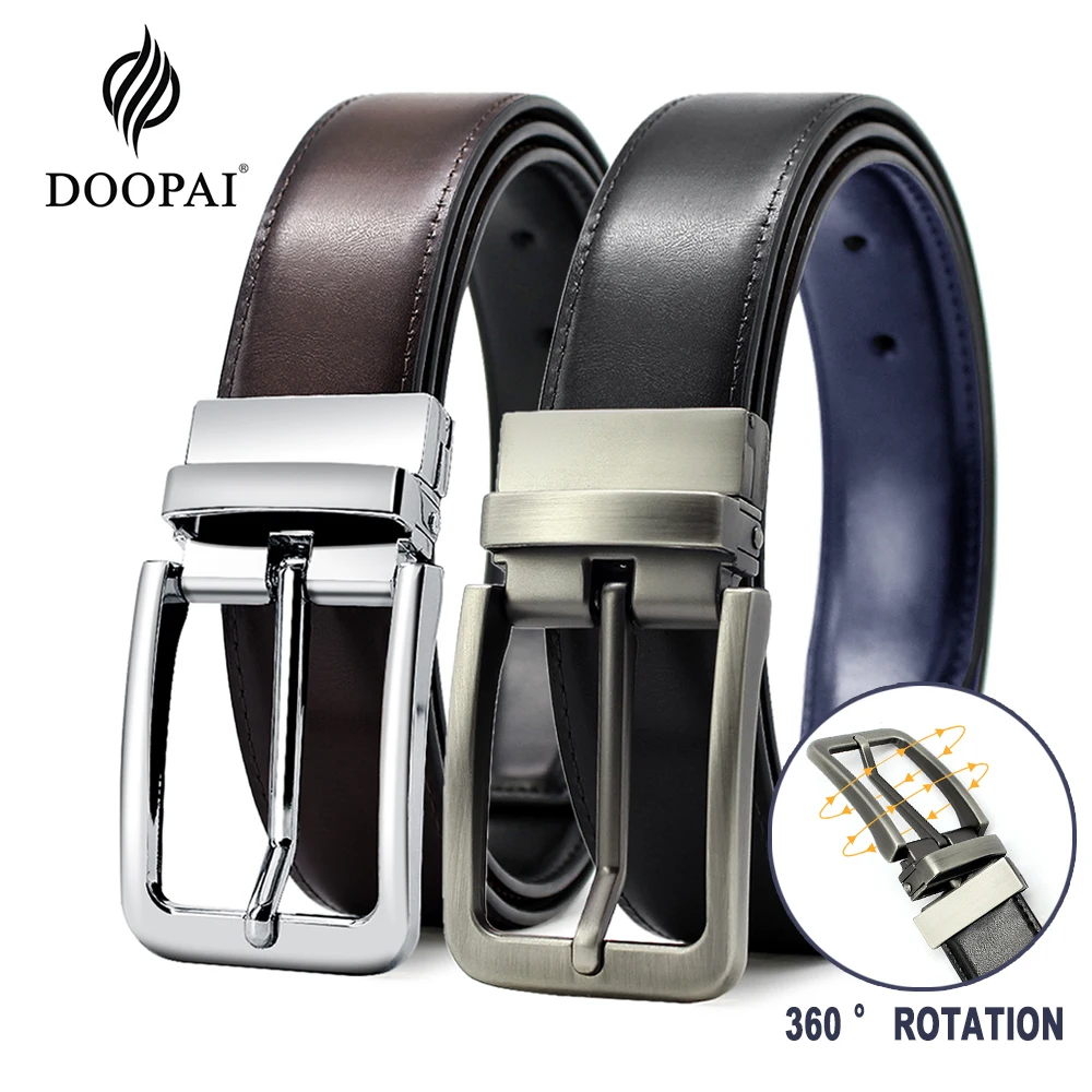 Ремень DOOPAI мужской кожаный двусторонний вращающийся Роскошный пояс с пряжкой