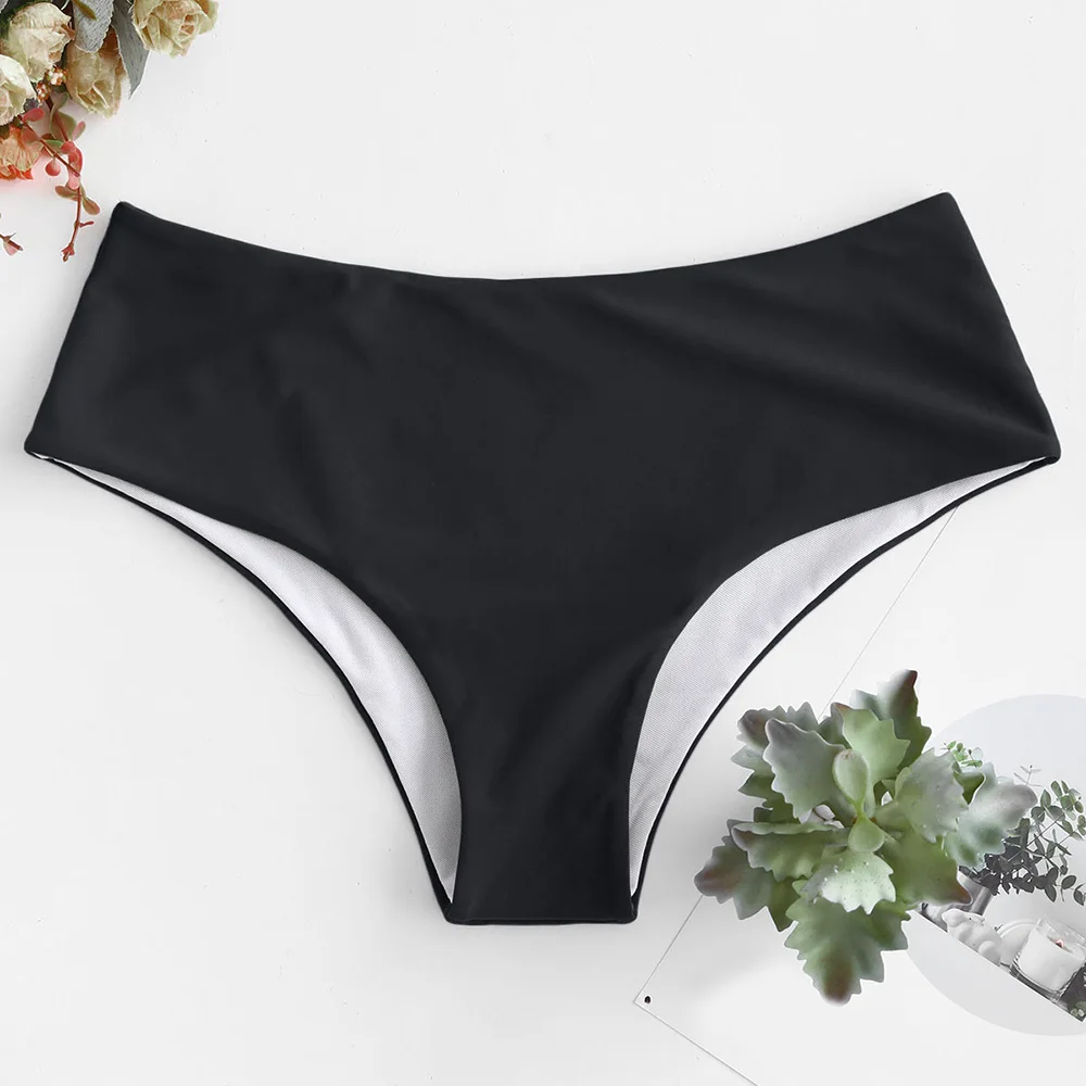 

ZAFUL Plain Mid Waist Bikini Bottom Swimwear 2020 Women Briefs Side Ties Brazilian Bikini Bottom Swimsuit Classic Cut Bottoms