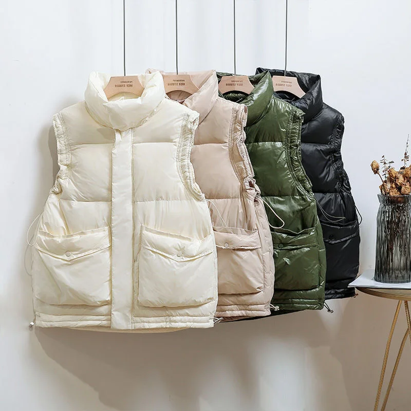 

Korean Fashion Women Gilet Coat White Black Casual Slim Waistcoat Winter Warmer Short Down Vest Jackets Sleeveless Chaleco Mujer