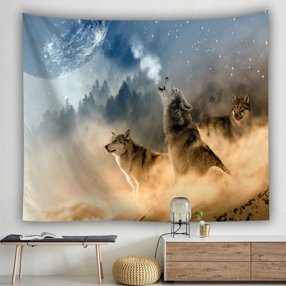 Животные Печатный гобелен настенный волчий узор фон из ткани художественное