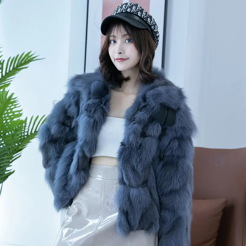 

Women 2020 Autumn Winter New Natural Fox Fur Outwears Female Fashion Short Real Fur Outwear Ladies Slim Warm Jackets Q125