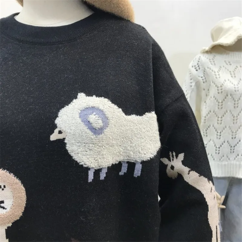 Новинка 2019 свитер женский Осень-зима корейский свободный Ins черный с рисунком