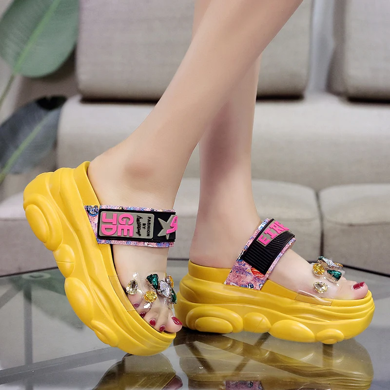 2019 летние женские босоножки на платформе модные шлепанцы очень высоком каблуке