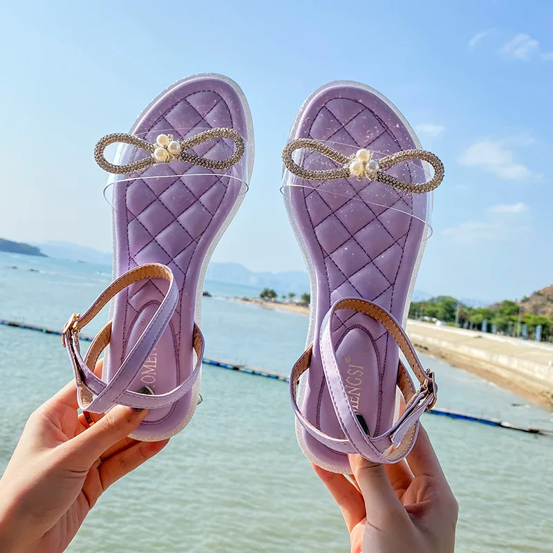 

2020 Bowknot Bohemian Beach Women Sandals Summer Style Peep Toe Flower Shoes Flat Shoes Woman Chanclas De Mujer Flip Flops