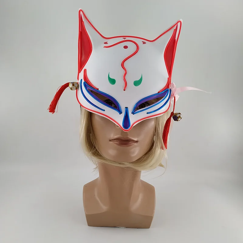

Glowing LED Fox Mask Japanese Style Cosplay Costume Accessories Birthday Party EL Wire Mask Half Face Mascara