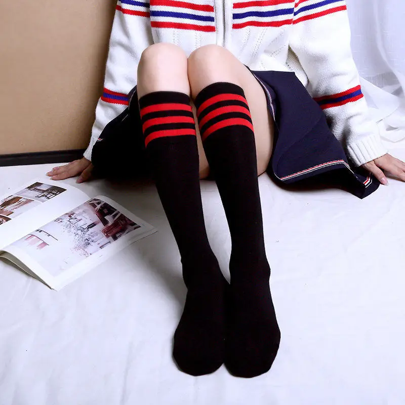 Сексуальные Модные Полосатые гольфы женские хлопковые чулки выше колена модные