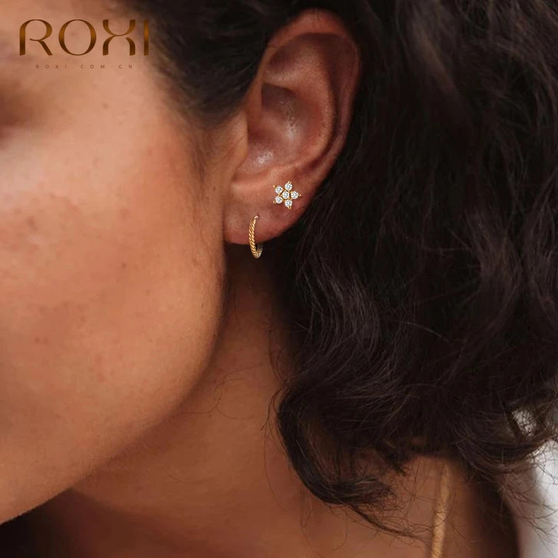 Женские серьги гвоздики с переплетенными линиями ROXI простые круглые из