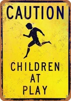 caution children at play tin sign art wall decorationvintage aluminum retro metal signiron painting