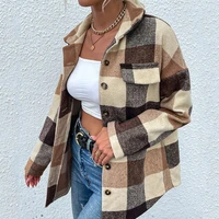 new style hot sale fashion and winter plaid lapel long sleeved loose early autumn shirt womens jacket