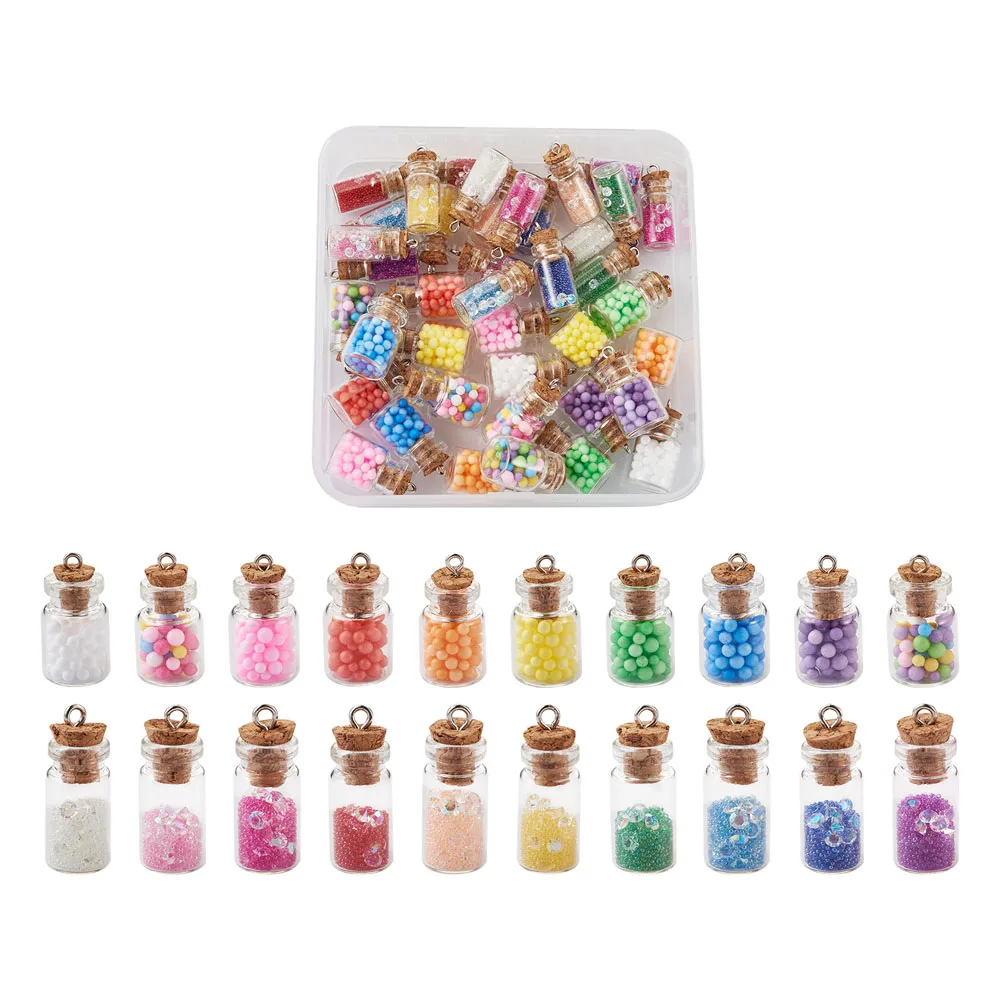 

40Pcs Glass Drifting Bottle Charm With Resin Rhinestone Beads Pendant Wishing Bottles Charms For Necklace Earring Jewelry Making