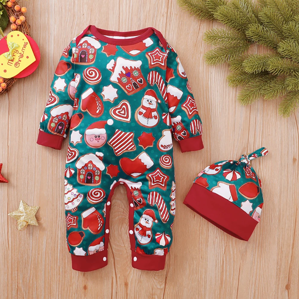 

Newborn Baby Cartoon Christmas Rompers Print Knitted O-Neck Christmas Baby Long Sleeve Pullover Autumn Casual 2 Piece Bodysuits