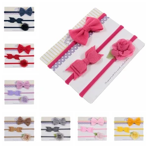 Новинка 3 шт.лот войлочный бант лист цветок эластичная нейлоновая повязка на голову Детская фотография реквизит для маленьких девочек набор головных уборов милые подарки на день рождения