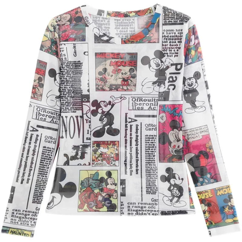 

2022 New Summer Disney Thin Section Hyuna Wind Mickey Print Fashion All-match Sun Protection Shirt Round Neck Long Sleeve Base