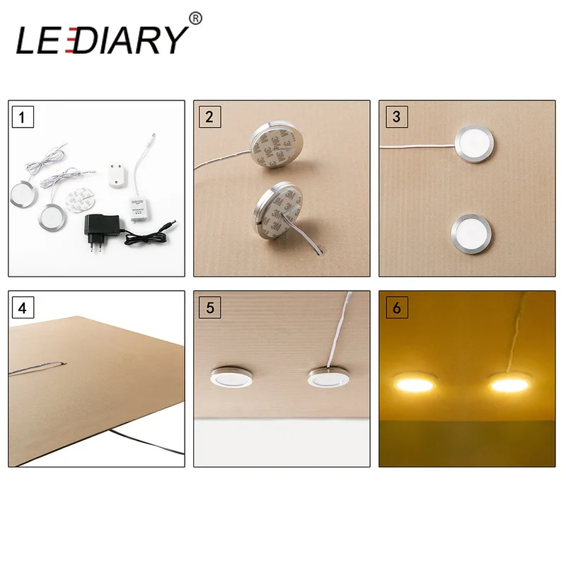 LEDIARY 3W 110V 220V Dimmable Downlight 6 Lamps Surface Mounted Remote Control Silver Round Spot Led Cabinet Display Lighting | Лампы и