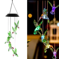 color changing solar power wind chime crystal ball hummingbird butterfly waterproof outdoor windchime light for patio yard garde
