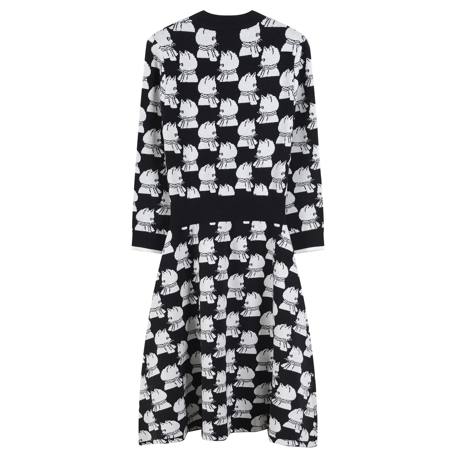 

ENGAGEMENT Zaraing Za 2021 Autumn and Winter Dress Female Fashion Cat Jacquard Waist Slim Round Neck Contrast Knitted Skirt