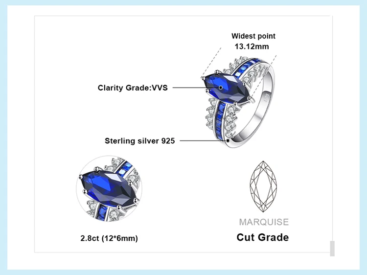 Jewelrypalace Luxry 3.4ct маркиза создания Сапфир площади создано голубой шпинели заявление кольцо стерлингового серебра 925 Горячая распродажа