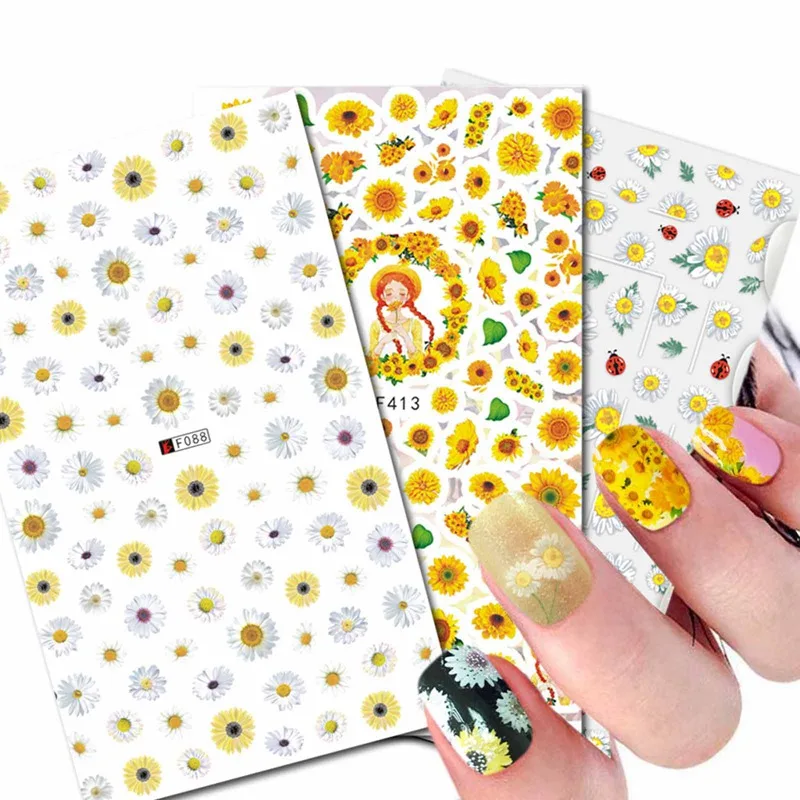 

Elegant Daisy Florals Nails Art Manicure Back Glue Decal Decorations Design Nail Sticker For Nails Tips Beauty