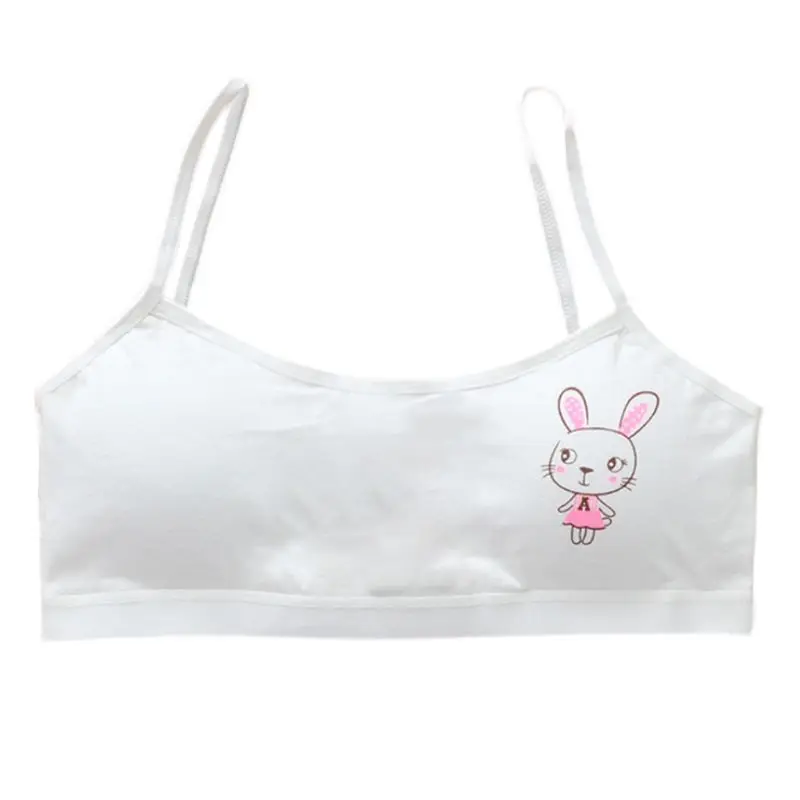 Young Teenager Girls Cotton Cartoon Rabbit Underwear Sport Bra Wireless Puberty X3UE