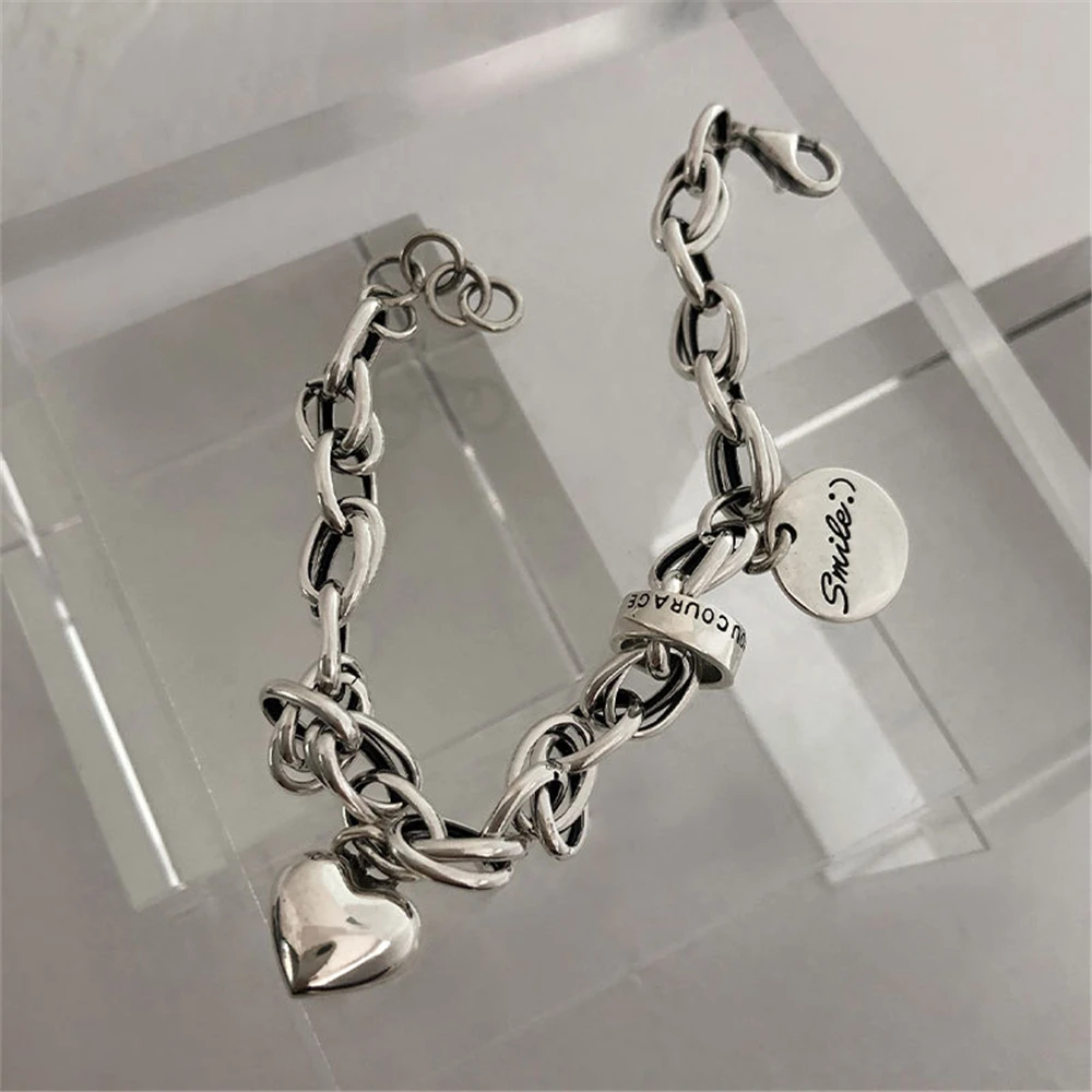 

Fashion Bracelet Woman 925 Sterling Silver Bracelet Pendant Bracelet Retro Thai Silver Bracelet Letter Bracelet Female Jewelry