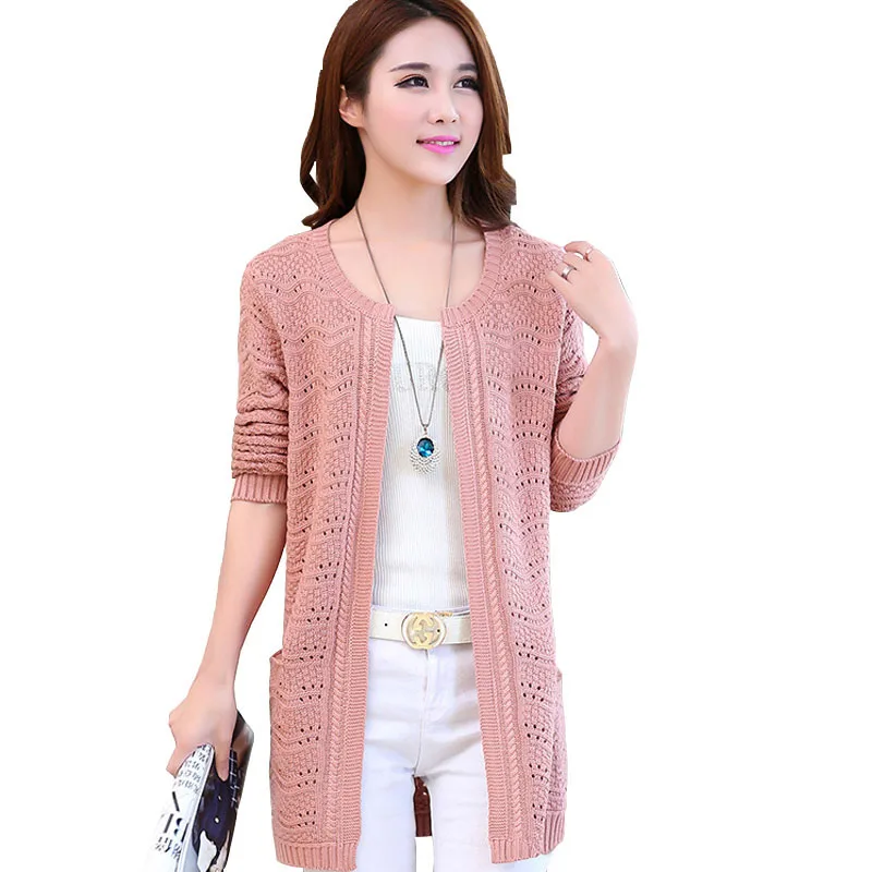 Women SweaterThin Knited Cardigan Sweater 2020 New Spring Tops Coat Medium long Hollow out OK057 |