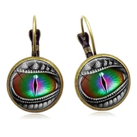 hot sales vintage dragon eyes cabochon glass round pendant women leverback earrings gift