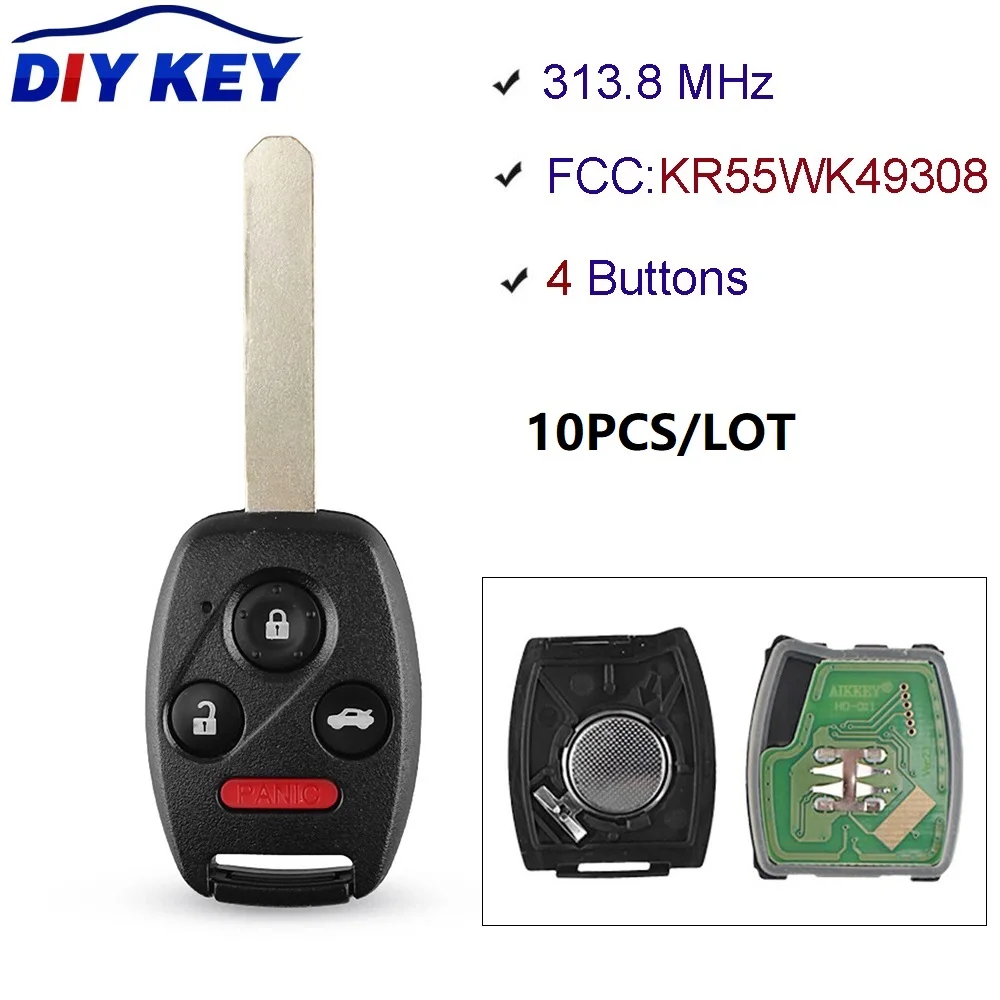 

DIYKEY10PCS/LOT 313.8 Mhz KR55WK49308 Replacement Remote Key Keyless Entry Key Fob ID46 Chip For Honda Accord Pilot 2008-2012