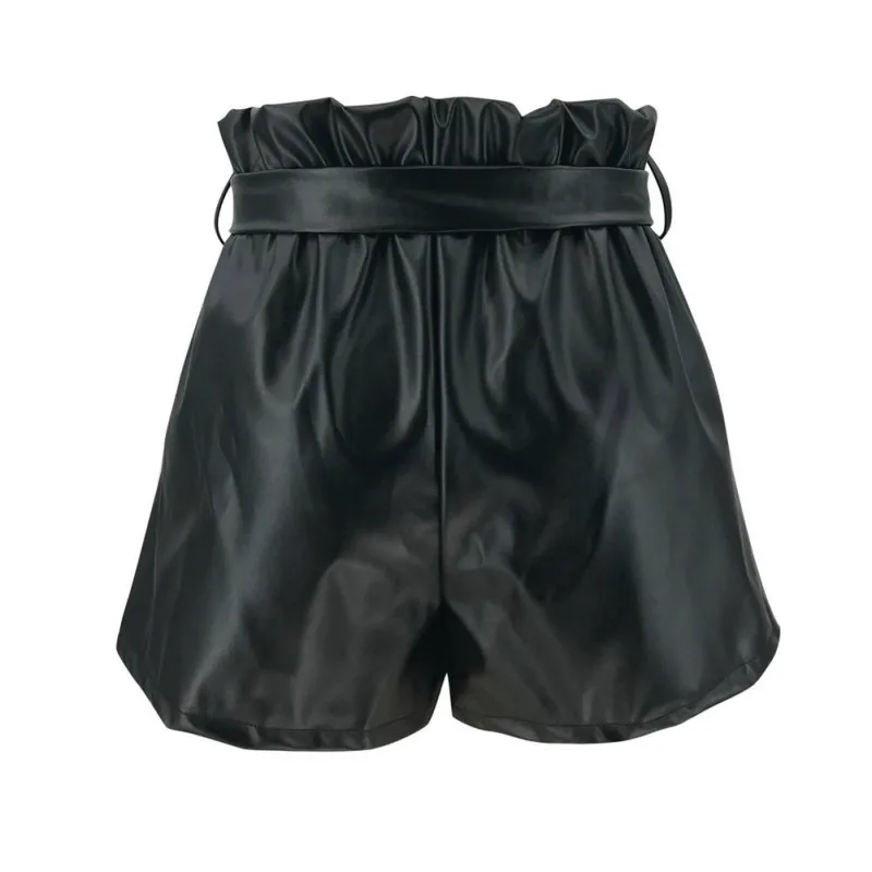 

Women Shorts Leather Pants A-line Casual Strap High Waist Shorts For Women Female Loose Short Pant Casual Leather Shorts Lady
