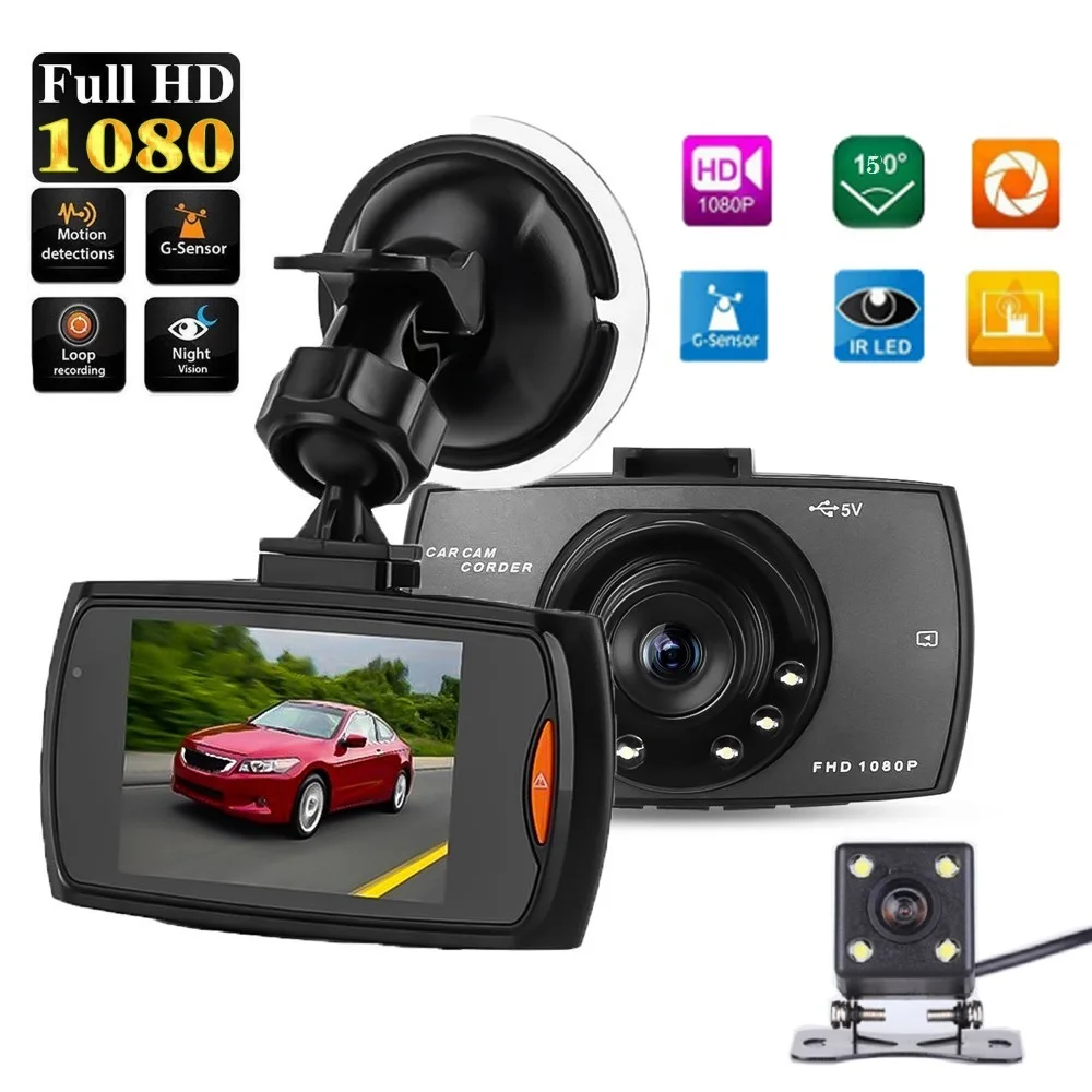 Видеорегистратор автомобильный с двумя объективами Full HD 1080P 2 4 дюйма IPS ночное