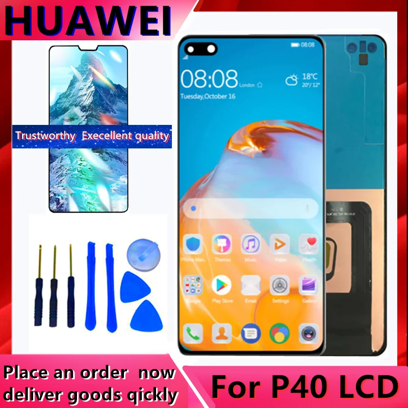 Pantalla LCD de 6,1 pulgadas con marco para m&oacute;vil, montaje de digitalizador con pantalla t&aacute;ctil, Original, para HUAWEI P40, ANA-AN00, TN00, NX9, LX4-0