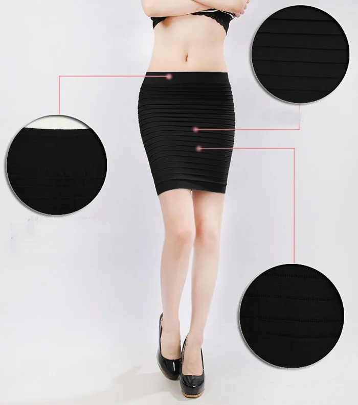 

Fashion Women's Skirt Sexy Tight Elastic Pleated High Waist Street Waist Package Hip Short Pencil Skirt Office Gonne Donn #P2