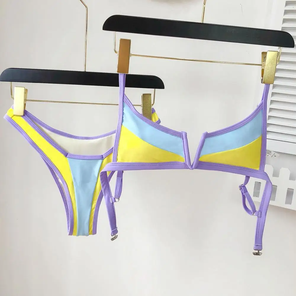 2021 Новое поступление женское лоскутное бикини сексуальное Бандажное боди-бикини