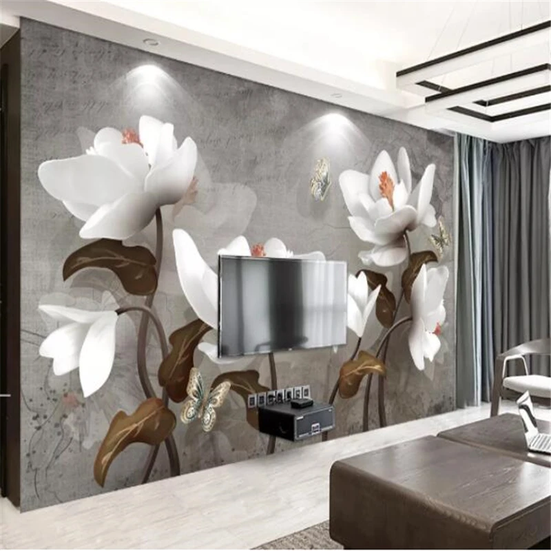 Пользовательские розовые лилии цветок фото обои 3D росписи гостиной спальни ТВ