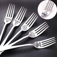 2022 valentines day couple fork anniversary gift stainless steel letter print forks for wife husband wedding kitchen tool