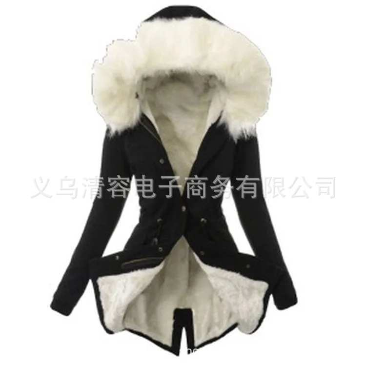 AliExpress, новинка,, Женская однотонная Повседневная теплая хлопковая стеганая одежда с меховым воротником и завязками