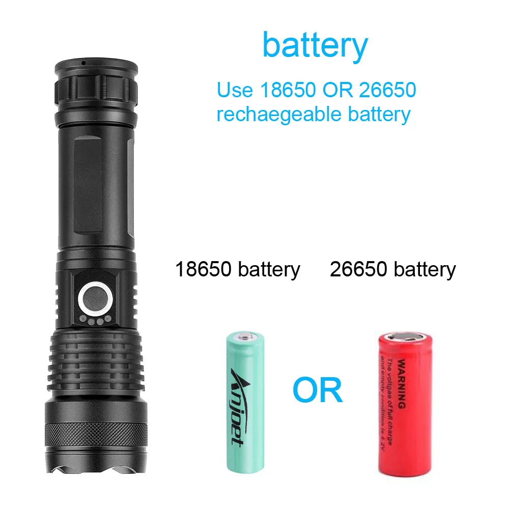 

ANJOET Most Powerful xhp50 Tactical Flashlight 5 Modes usb Zoom led torch 18650 26650 Rechargeable battery Outdoor Hunting Lamp