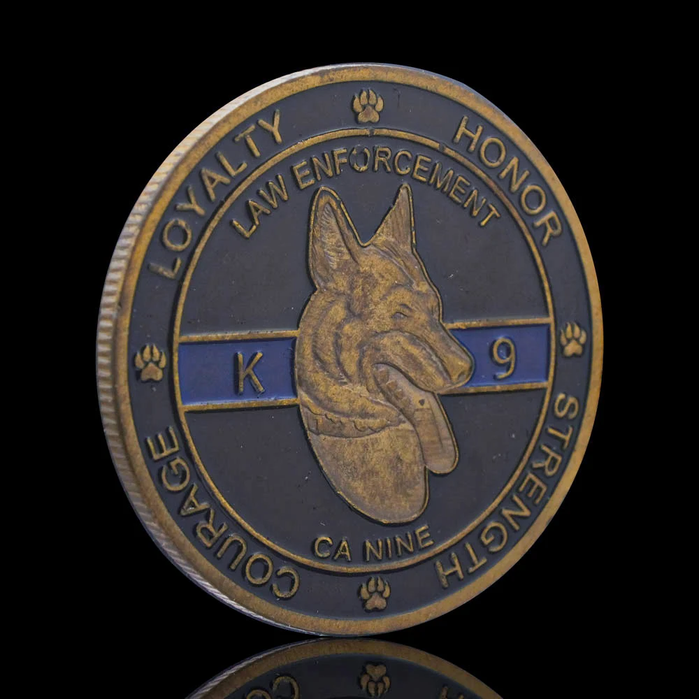 Honor de fidelización de perro K9, moneda de desafío militar Ca nueve, recuerdos de EE. UU., monedas coleccionables, medalla de regalo antigua
