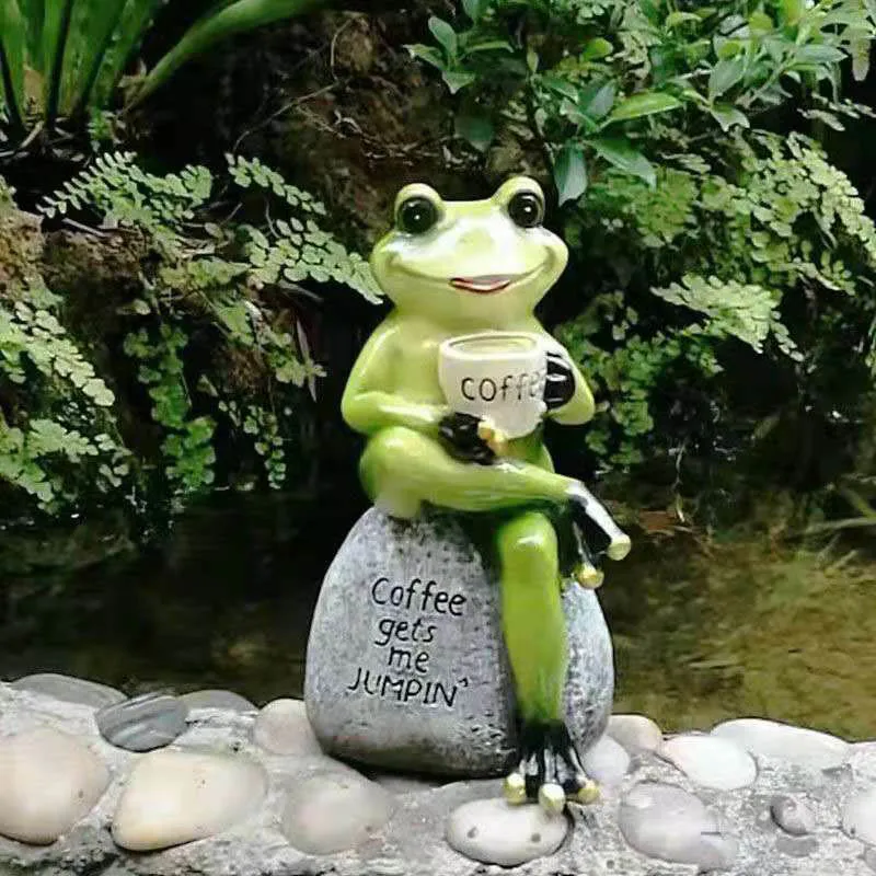 Симпатичные сидячие лягушки из смолы на каменной фигуре полимерная скульптура