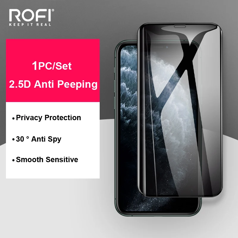 Защитное стекло ROFI для iPhone 11 Pro Max закаленное с полным покрытием защита от взгляда