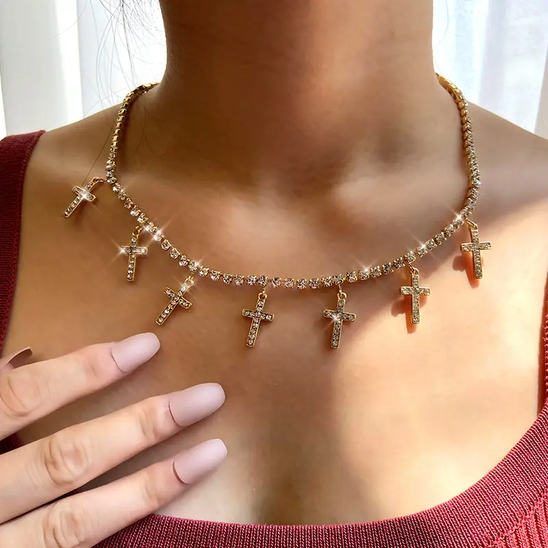 Цепочка-чокер Женская с кристаллами золотого и серебряного цвета 7 дюймов -