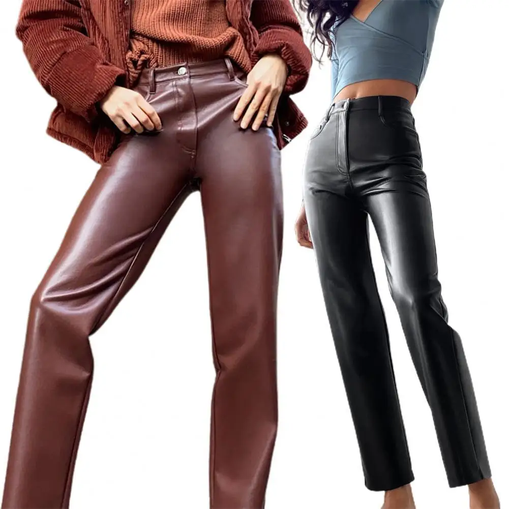 

Loose Pants for Women Wide Leg Solid Color High Waist Faux Leather Straight Summer Pants Trousers Streetwear