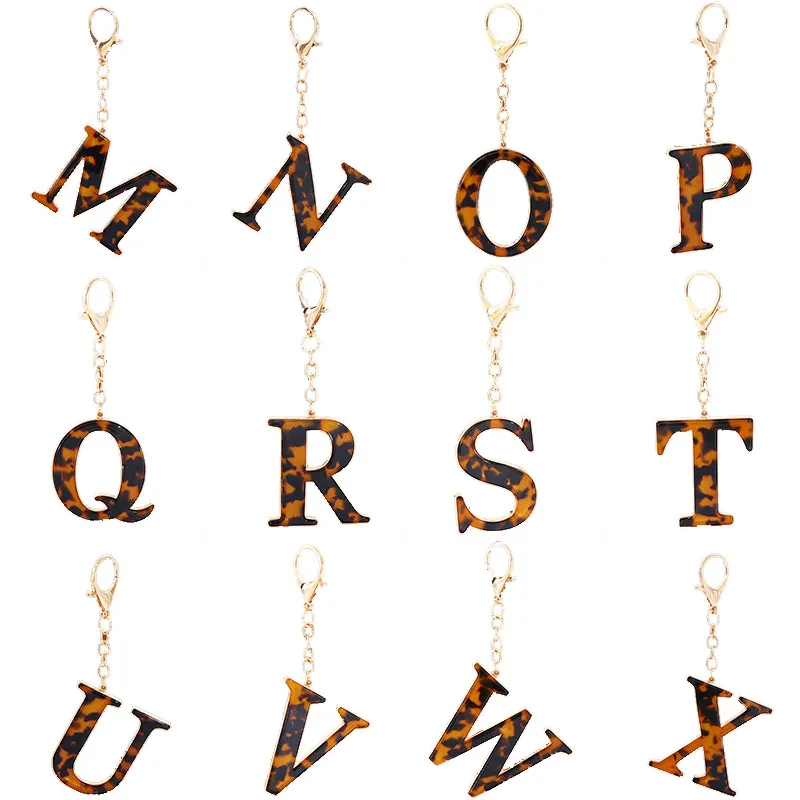 

English Letters Alloy Inlaid Leopard Print Acetate Key Chain Pendant Accessory Key Ring Keychain Car Accessories Key Holder