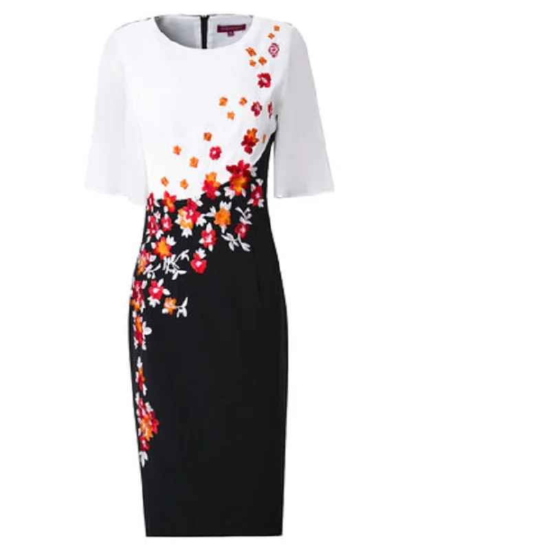 

quality 2021 new superior short sleeves dress Plus Size Women Embroidered flowers Party Dress Vintage summer office Slim dresses