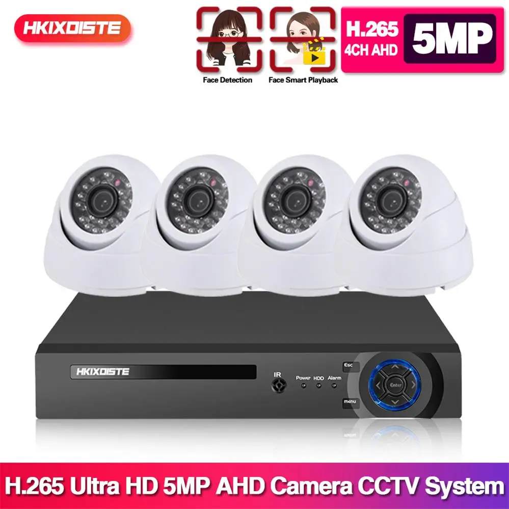 

4CH 5MP HD DVR Home Security Camera System 4pcs 5MP AI Human Detection IP66 Outdoor Dome Cameras Surveillance CCTV Kit