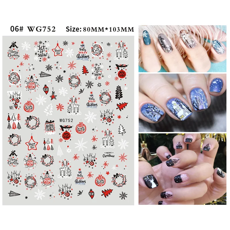 

1PC 3D Snowflake Christmas Nail Decals Sticker Flower Elk Leaf Slider For Nails Adhesive Decoration Manicures