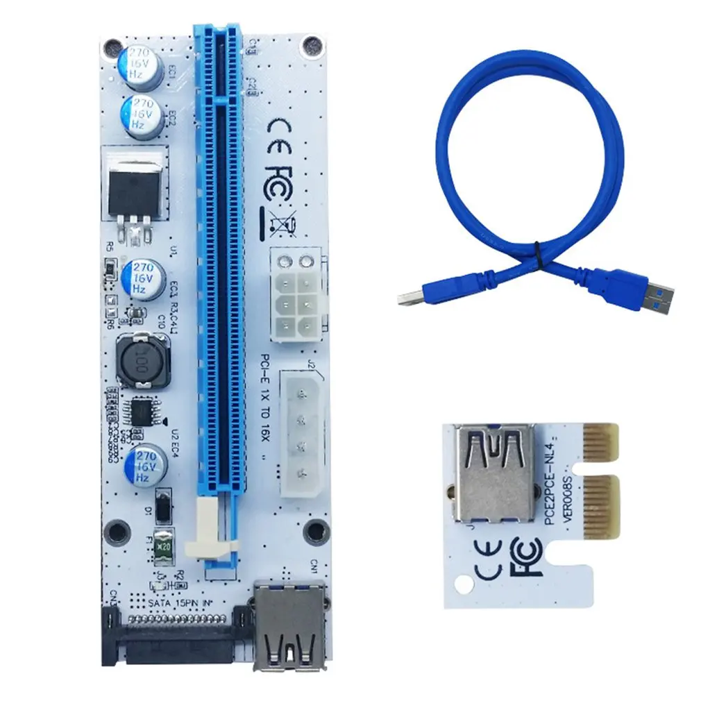 

VER008S PCIE Riser 4Pin SATA 6PIN PCI-E Riser Card 1X To 16X USB3.0 Graphics Cards Adapter PCI E Extender For BTC Mining