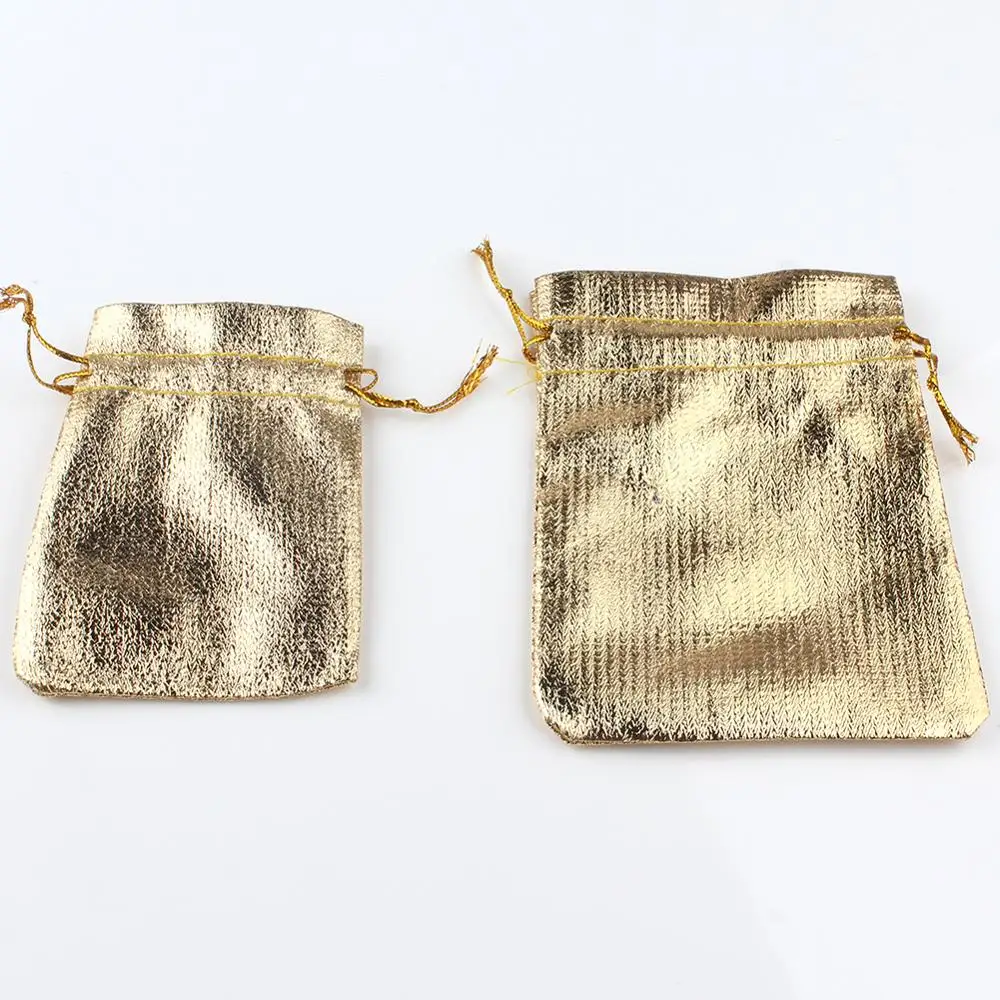 

50Pcs/lot 7x9cm 9x12cm Gold Silver Color Adjustable Jewelry Packing Bags For Party Candy Drawstring Wedding Gift Bags