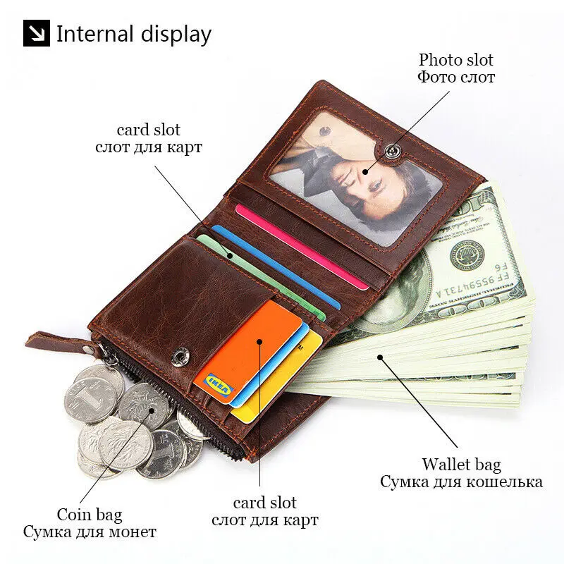 Новинка 2020 хит продаж мужской тонкий бумажник из натуральной вощеной кожи RFID